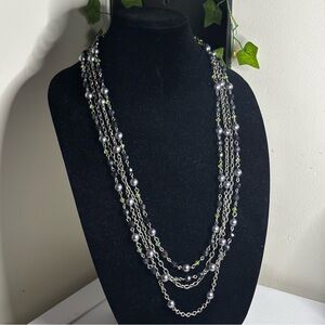 ✨ Multi-Strand Silver-Tone Necklace w/ Pearl & Crystal Accents ✨
